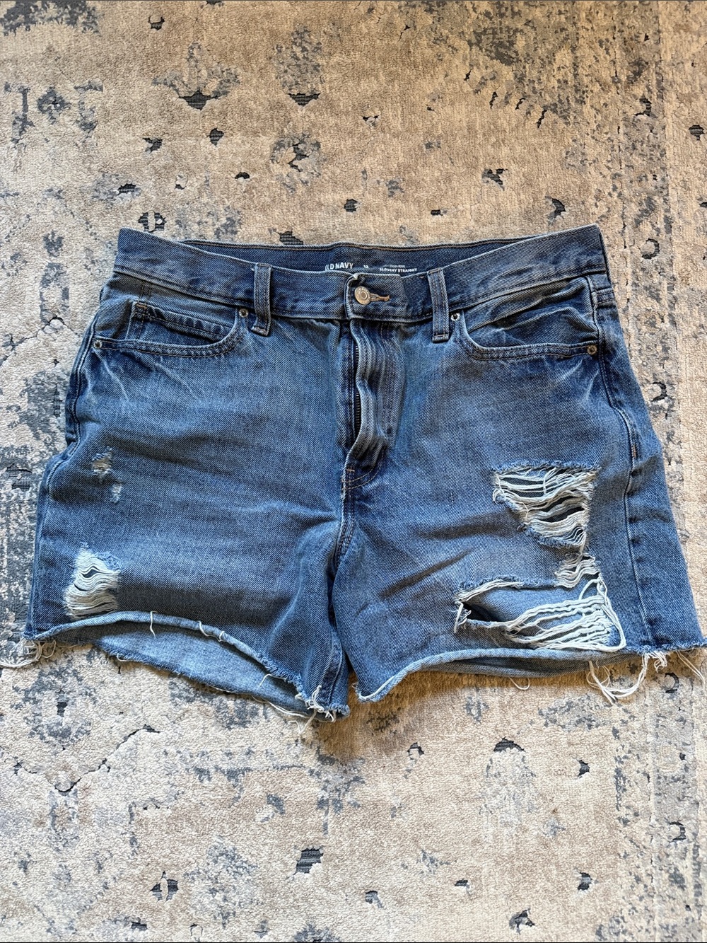 Old Navy High-Rise Slouchy Straight Distressed Denim Shorts, Medium Blue